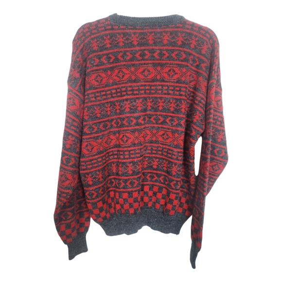 90s Vintage XL Aztec Print Crewneck Pullover Sweater Expressions Men Grey Red - Picture 6 of 6